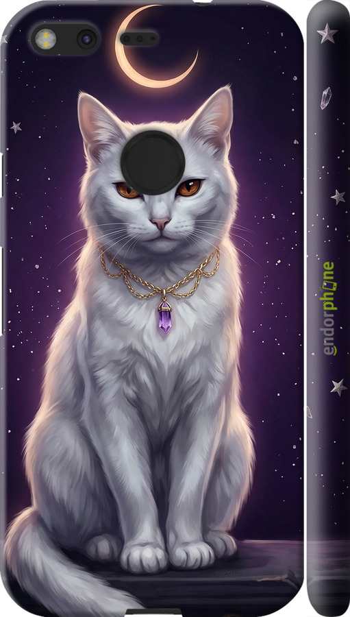 3D пластиковий матовий чехол Mystic White Cat Gothic Dark Purple Gold для Google Pixel - 6805m-400 изображение 