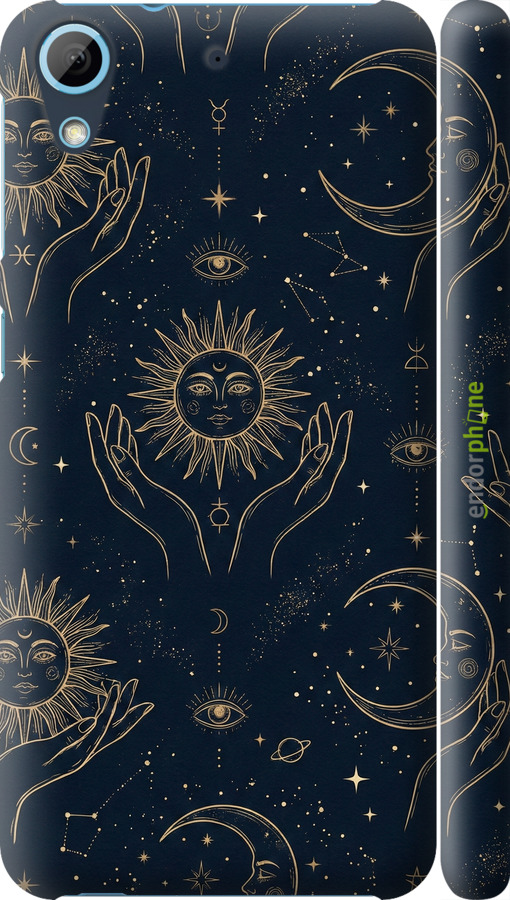 3D пластиковый матовый чехол Celestial Harmony: Sun & Moon Gold Mystic Pattern для HTC Desire 628 Dual Sim - 6778m-949 изображение 