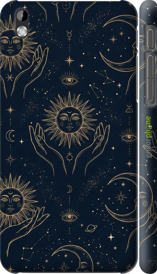 3D пластиковый матовый чехол Celestial Harmony: Sun & Moon Gold Mystic Pattern для HTC Desire 816 - 6778m-169 изображение 