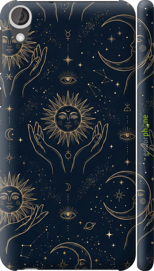3D пластиковий глянцевий чехол Celestial Harmony: Sun & Moon Gold Mystic Pattern для HTC Desire 820 - 6778c-133 изображение 