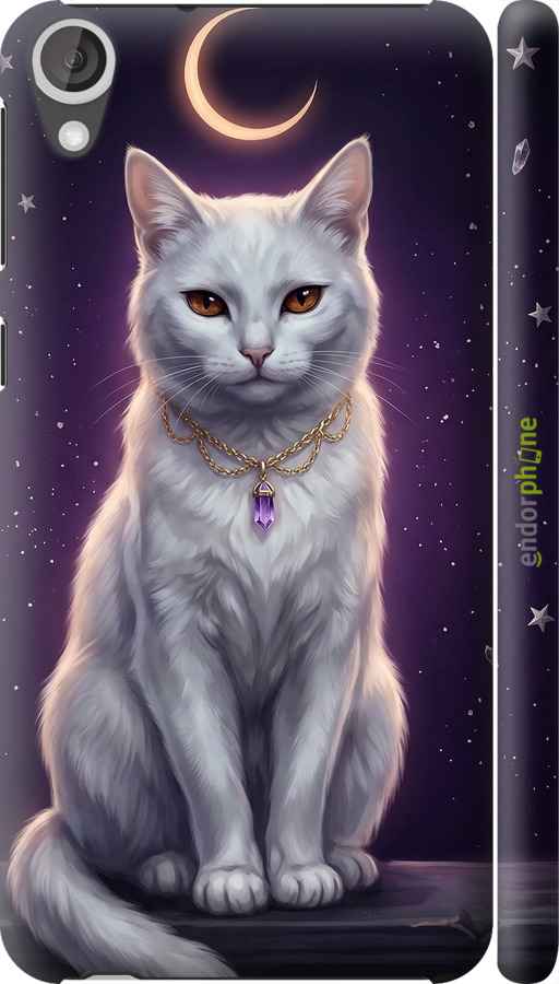 3D пластиковий глянцевий чехол Mystic White Cat Gothic Dark Purple Gold для HTC Desire 820 - 6805c-133 изображение 