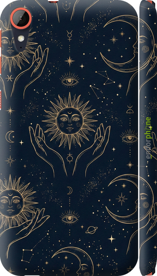 3D пластиковий матовий чехол Celestial Harmony: Sun & Moon Gold Mystic Pattern для HTC Desire 830 - 6778m-785 изображение 