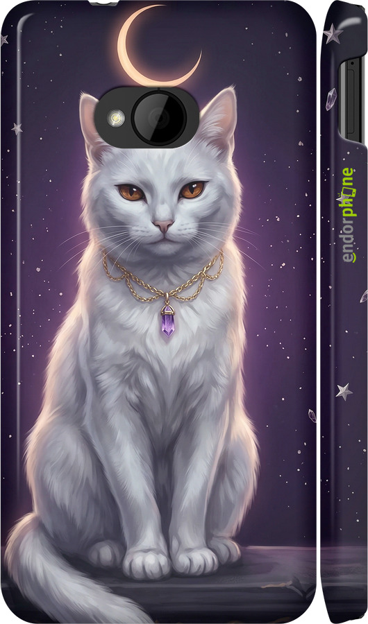 3D пластиковий матовий чехол Mystic White Cat Gothic Dark Purple Gold для HTC One M7 - 6805m-36 изображение 
