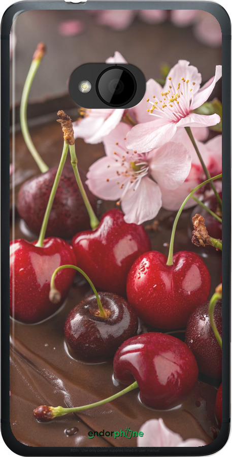 Силиконовый чехол Вишня в шоколаде для HTC One M7 - 6698u-36 изображение 