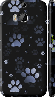3D пластиковый матовый чехол С синими отпечатками лап для HTC One M8 dual sim - 6441m-55 изображение 