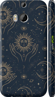 3D пластиковый глянцевый чехол Celestial Harmony: Sun & Moon Gold Mystic Pattern для HTC One M8 dual sim - 6778c-55 изображение 