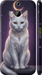 3D пластиковый глянцевый чехол Mystic White Cat Gothic Dark Purple Gold для HTC One M8 - 6805c-30 изображение 