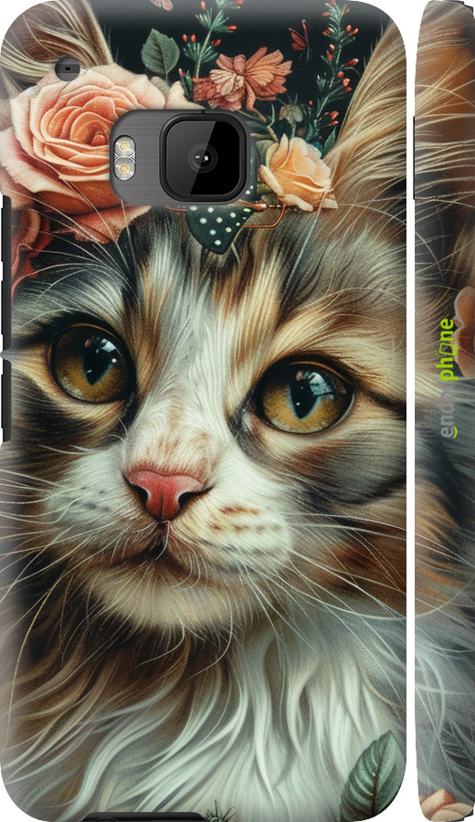 3D пластиковый глянцевый чехол Cats and flowers для HTC One M9 - 6069c-129 изображение 