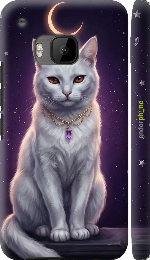 3D пластиковий глянцевий чехол Mystic White Cat Gothic Dark Purple Gold для HTC One M9 - 6805c-129 изображение 