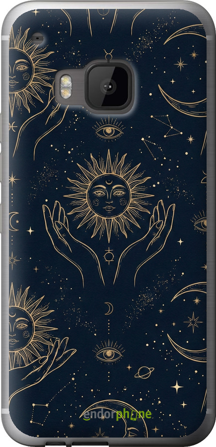 Силиконовый чехол Celestial Harmony: Sun & Moon Gold Mystic Pattern для HTC One M9 - 6778u-129 изображение 