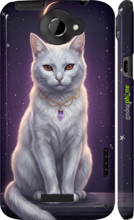 3D пластиковый глянцевый чехол Mystic White Cat Gothic Dark Purple Gold для HTC One X - 6805c-42 изображение 