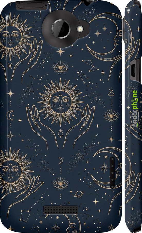 3D пластиковый глянцевый чехол Celestial Harmony: Sun & Moon Gold Mystic Pattern для HTC One X+ - 6778c-69 изображение 