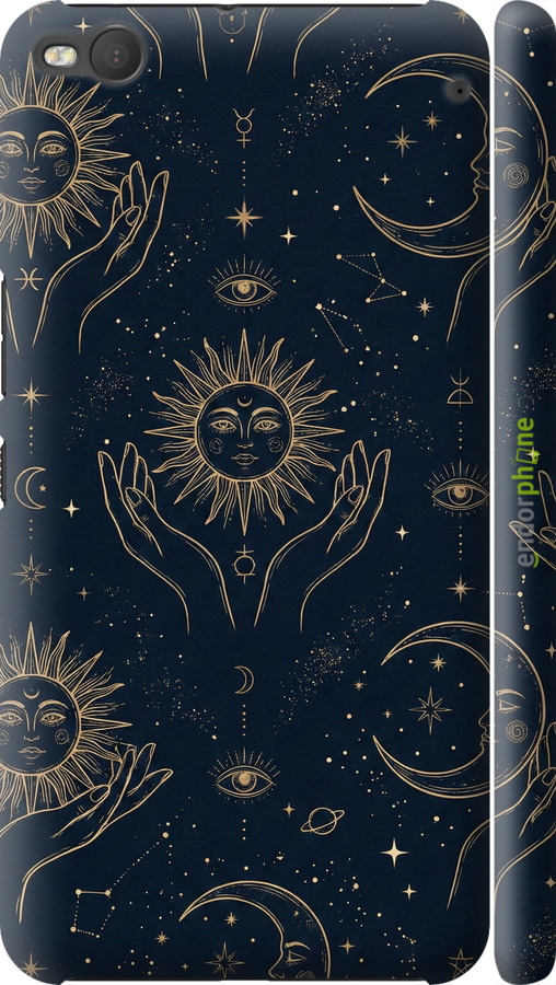 3D пластиковий матовий чехол Celestial Harmony: Sun & Moon Gold Mystic Pattern для HTC One X9 - 6778m-783 изображение 