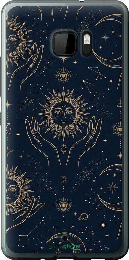 Силиконовый чехол Celestial Harmony: Sun & Moon Gold Mystic Pattern для HTC U Ultra - 6778u-833 изображение 