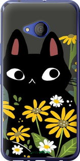 Силиконовый чехол Черный кот с цветами для HTC U11 Life - 6448u-1385 изображение 