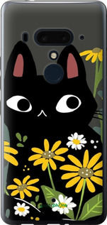 Силиконовый чехол Черный кот с цветами для HTC U12 Plus - 6448u-1712 изображение 
