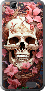 Силіконовий чехол Череп у рожевих квітах для Huawei Ascend G7 - 5965u-147 изображение 