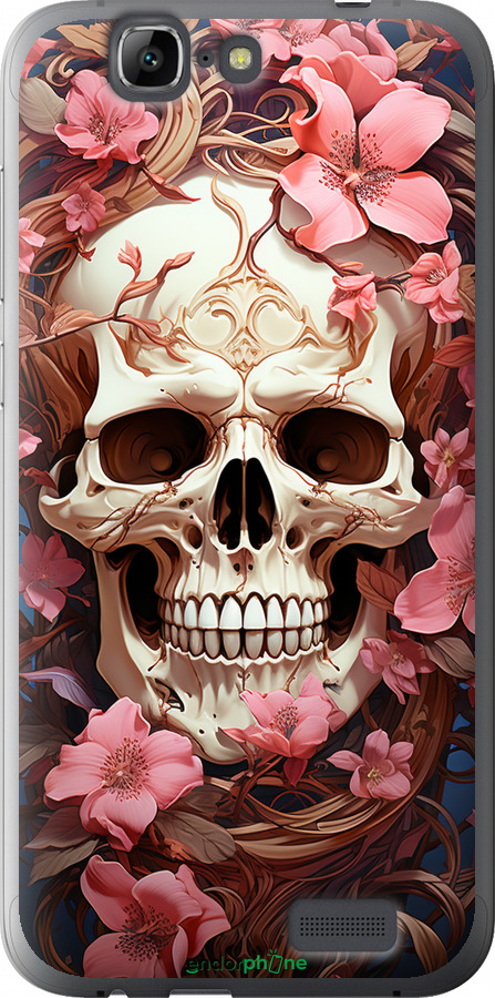 Силіконовий чехол Череп у рожевих квітах для Huawei Ascend G7 - 5965u-147 изображение 
