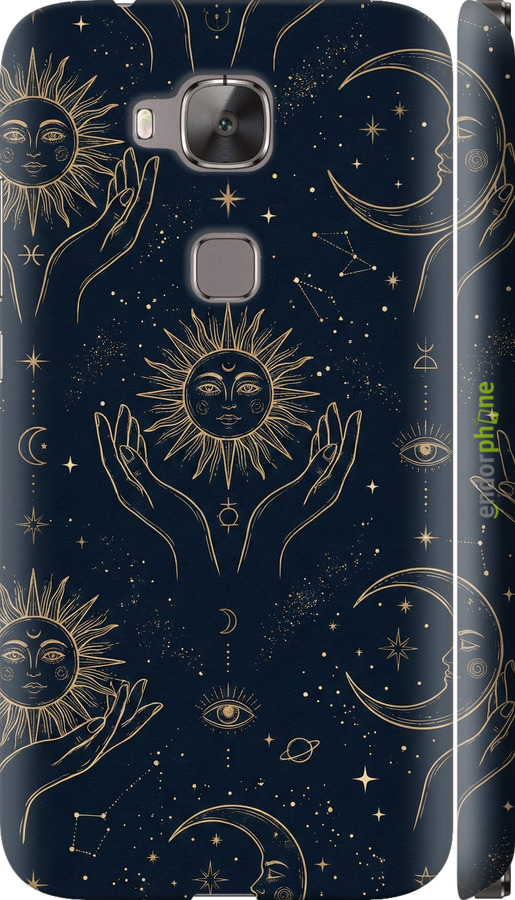 3D пластиковый матовый чехол Celestial Harmony: Sun & Moon Gold Mystic Pattern для Huawei G7 Plus - 6778m-952 изображение 