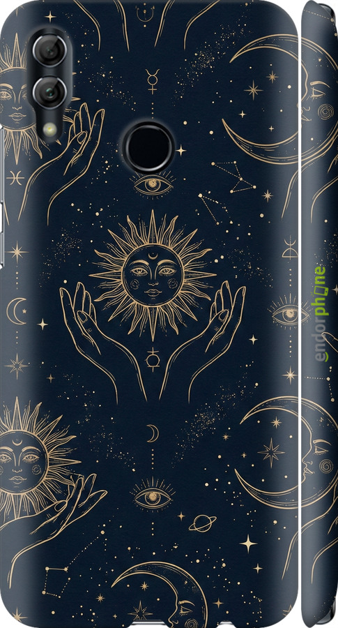 3D пластиковый матовый чехол Celestial Harmony: Sun & Moon Gold Mystic Pattern для Huawei Honor 10 Lite - 6778m-1618 изображение 