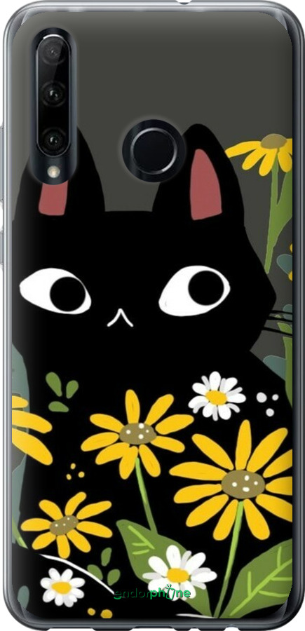 Силіконовий чехол Чорний кіт з квітами для Huawei Honor 10i - 6448u-1673 изображение 
