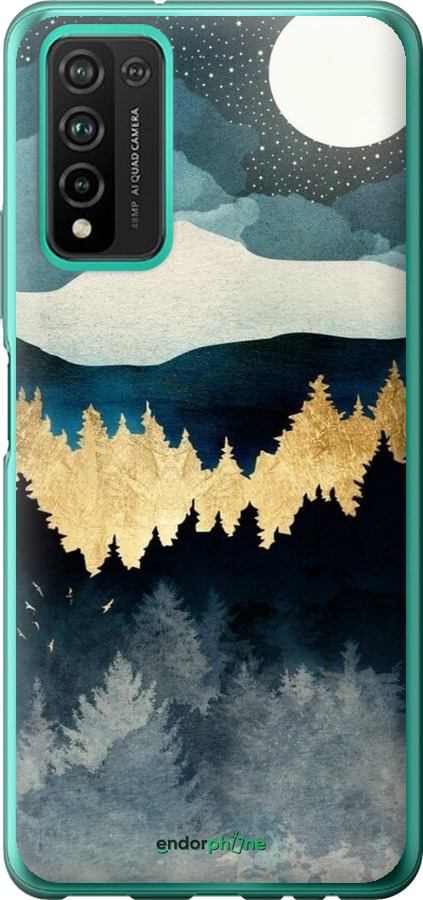 Силиконовый чехол Ночной пейзаж с лесом и горами для Huawei Honor 10X Lite - 6493u-2198 изображение 