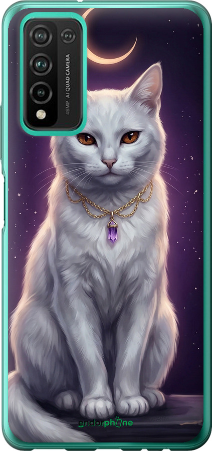 Силиконовый чехол Mystic White Cat Gothic Dark Purple Gold для Huawei Honor 10X Lite - 6805u-2198 изображение 