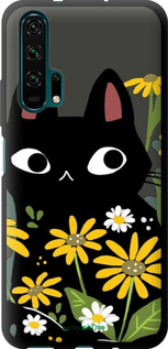 TPU чехол Черный кот с цветами для Huawei Honor 20 Pro - 6448b-1702 изображение 