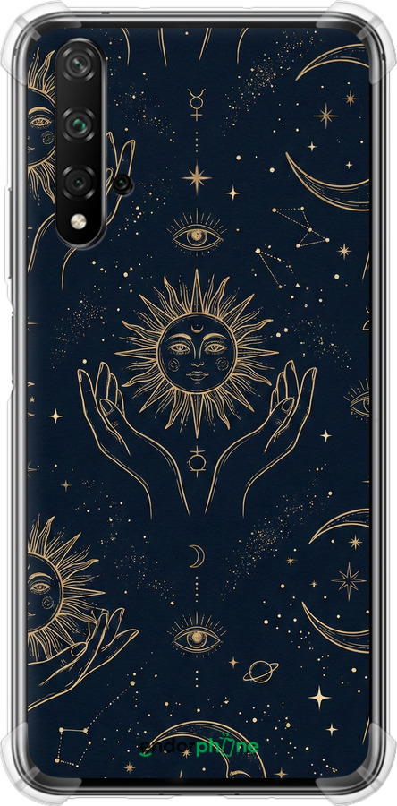 Силикон с усиленными углами чехол Celestial Harmony: Sun & Moon Gold Mystic Pattern для Huawei Nova 5T - 6778sp-1833 изображение 