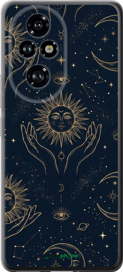 Силиконовый чехол Celestial Harmony: Sun & Moon Gold Mystic Pattern для Huawei Honor 200 Pro - 6778u-3729 изображение 