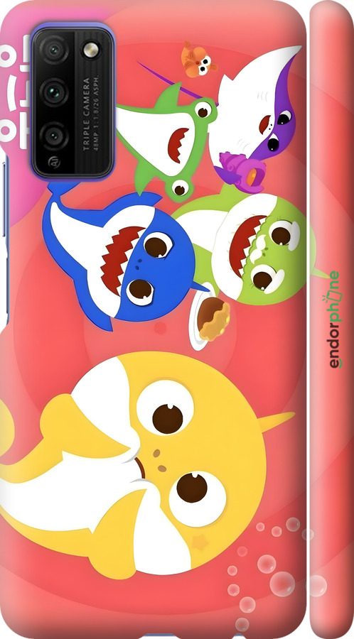 3D пластиковий матовий чехол Бейби Шаркс для Huawei Honor 30 Lite - 6305m-2074 изображение 