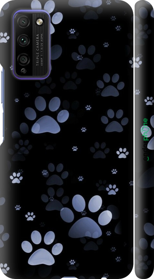 3D пластиковий матовий чехол З синіми відбитками лап для Huawei Honor 30 Lite - 6441m-2074 изображение 