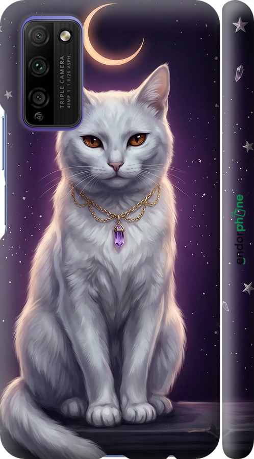 3D пластиковый матовый чехол Mystic White Cat Gothic Dark Purple Gold для Huawei Honor 30 Lite - 6805m-2074 изображение 