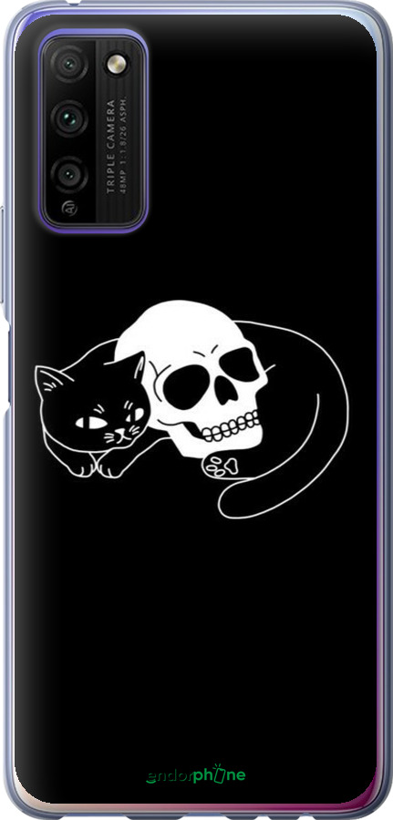 Силиконовый чехол С изображением кота и черепа для Huawei Honor 30 Lite - 6491u-2074 изображение 