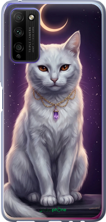 Силиконовый чехол Mystic White Cat Gothic Dark Purple Gold для Huawei Honor 30 Lite - 6805u-2074 изображение 