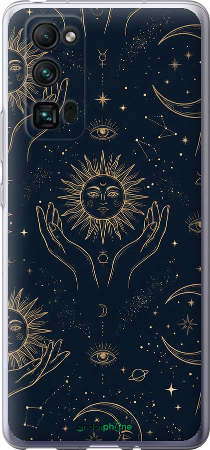 Силиконовый чехол Celestial Harmony: Sun & Moon Gold Mystic Pattern для Huawei Honor 30 Pro - 6778u-1920 изображение 
