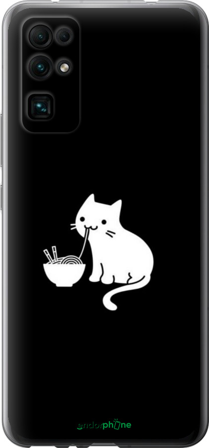 Силиконовый чехол С милым котом на черном фоне для Huawei Honor 30 - 6528u-1921 изображение 