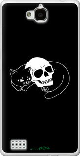 Силіконовий чехол Із зображенням кота та черепа для Huawei Honor 3C - 6491u-307 изображение 
