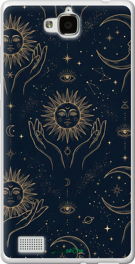 Силиконовый чехол Celestial Harmony: Sun & Moon Gold Mystic Pattern для Huawei Honor 3C - 6778u-307 изображение 