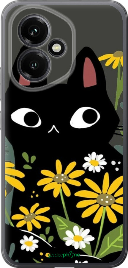 Силиконовый чехол Черный кот с цветами для Huawei Honor 400 5G - 6448u-4017 изображение 