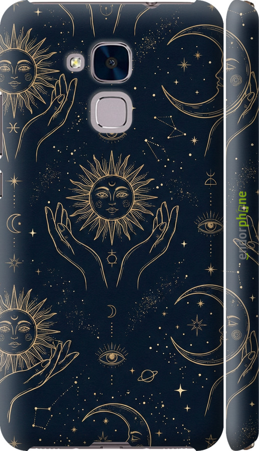 3D пластиковий матовий чехол Celestial Harmony: Sun & Moon Gold Mystic Pattern для Huawei Honor 5C - 6778m-356 изображение 