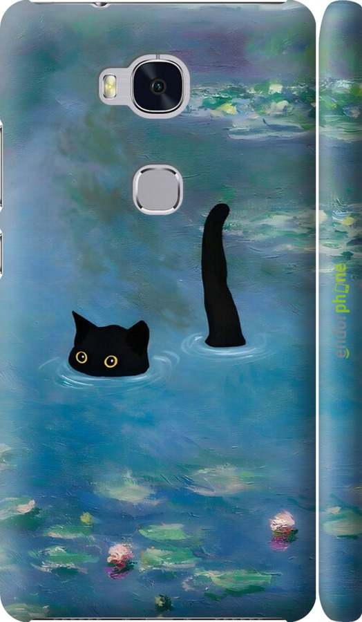 3D пластиковий матовий чехол Із зображенням кота та водяної лілії Monet для Huawei Honor 5X - 6519m-176 изображение 