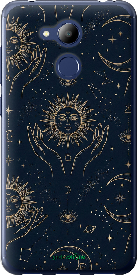 Силиконовый чехол Celestial Harmony: Sun & Moon Gold Mystic Pattern для Huawei Honor 6C Pro - 6778u-1358 изображение 