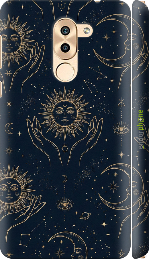 3D пластиковый матовый чехол Celestial Harmony: Sun & Moon Gold Mystic Pattern для Huawei Mate 9 Lite - 6778m-474 изображение 