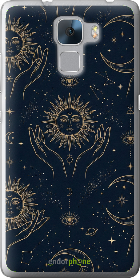 Силиконовый чехол Celestial Harmony: Sun & Moon Gold Mystic Pattern для Huawei Honor 7 - 6778u-138 изображение 