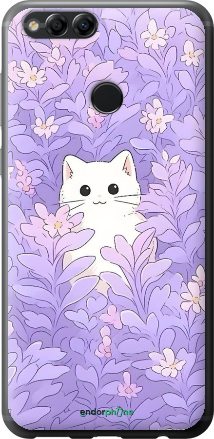 Силиконовый чехол Котик в цветах для Huawei Honor 7X - 6390u-1139 изображение 