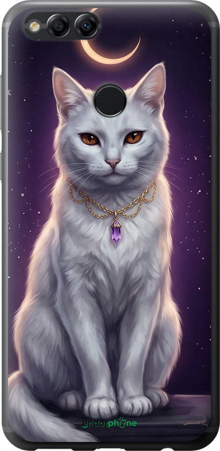 2D пластиковый чехол Mystic White Cat Gothic Dark Purple Gold для Huawei Honor 7X - 6805t-1139 изображение 