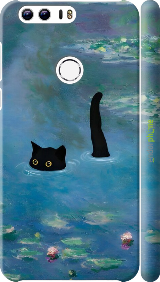 3D пластиковий матовий чехол Із зображенням кота та водяної лілії Monet для Huawei Honor 8 - 6519m-351 изображение 