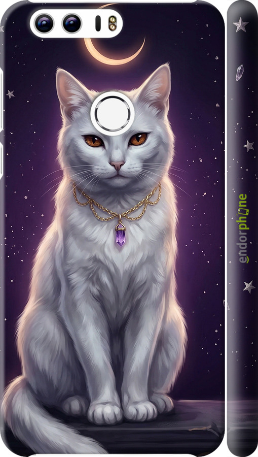 3D пластиковый матовый чехол Mystic White Cat Gothic Dark Purple Gold для Huawei Honor 8 - 6805m-351 изображение 