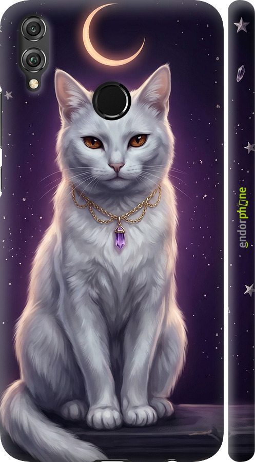 3D пластиковий матовий чехол Mystic White Cat Gothic Dark Purple Gold для Huawei Honor 8X - 6805m-1596 изображение 